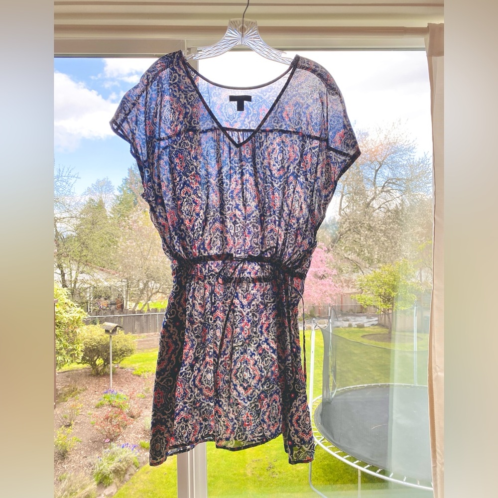 EUC JCrew S Cotton Tissue Dress Sheer Fabric Vneck Drawstring Waist Tunic Top